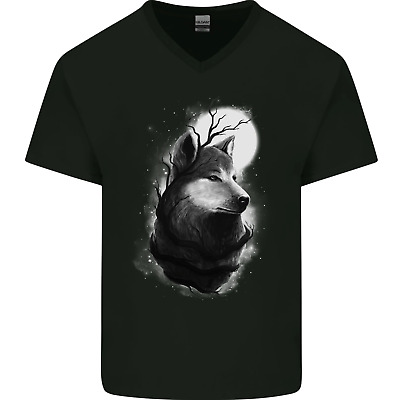 Full Moon Wolf Werewolves Wolves Mens V-Neck Cotton T-Shirt