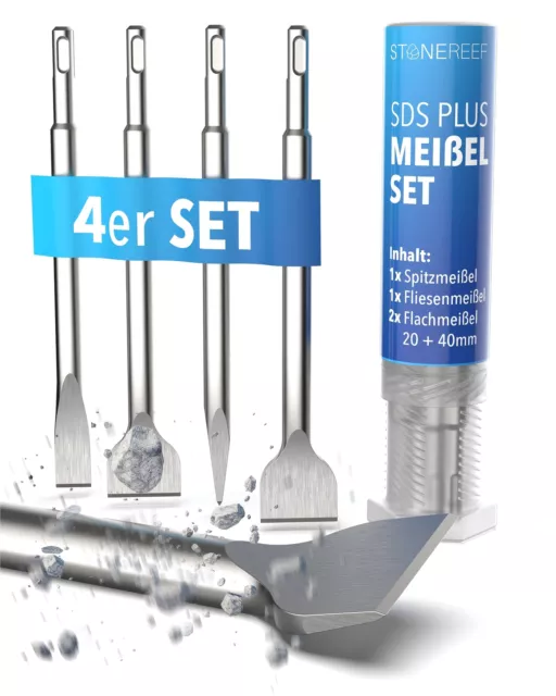 STONE REEF SDS Plus Meißel Set [4-teilig inkl. - Geoffnete Verpackung