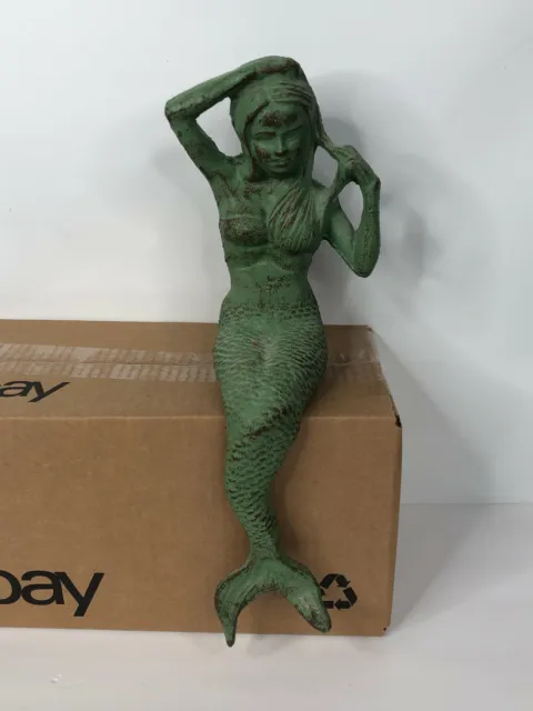 Cast Iron Sitting Mermaid Statue Ornament Figurine Garden Pond Accessory