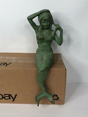 Large Cast Iron Sitting Mermaid Statue Ornament Figurine Garden Pond Accessory