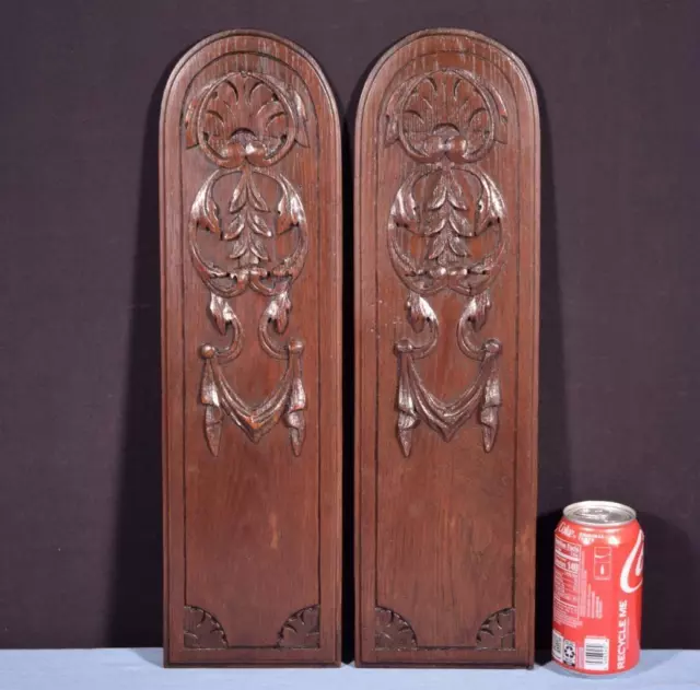 Pair of Antique French Highly Carved Panels in Oak Wood Salvage