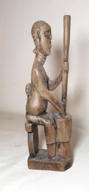 antique 19th century hand carved wood African figural mortar sculpture statue
