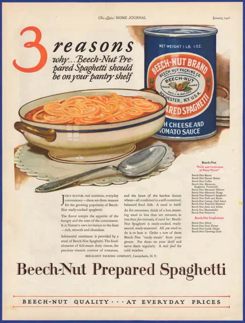 Vintage 1926 BEECH-NUT Canned Prepared Spaghetti Kitchen Art Décor 20's Print Ad