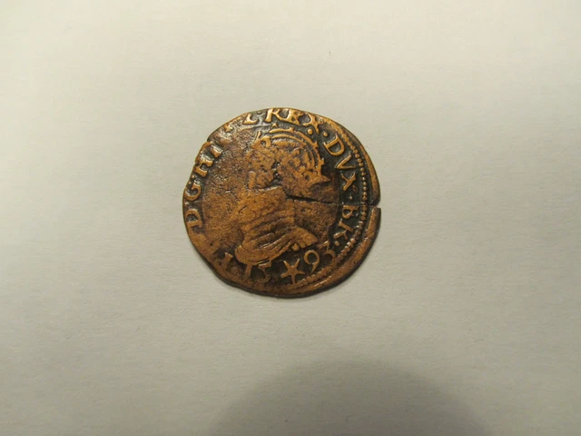 Liard 1593 Maastrich.Duché de Brabant.Philippe II d'Espagne.Frappe accidentelle.