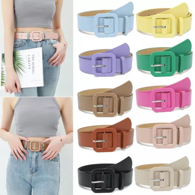 Leather Belt Trouser Dress Belts Square Buckle Waistband Thin Waist Strap