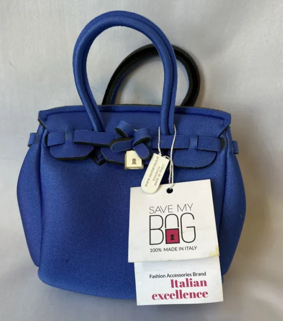 Save My Bag Mini Icon Handbag Blue Poly/Lycra Italy Purse No Shoulder Strap New