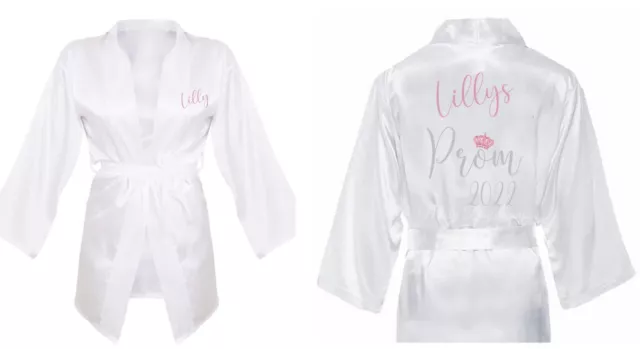 Personalised School Prom Satin Silky Robe Child & Adult sizes add own text free