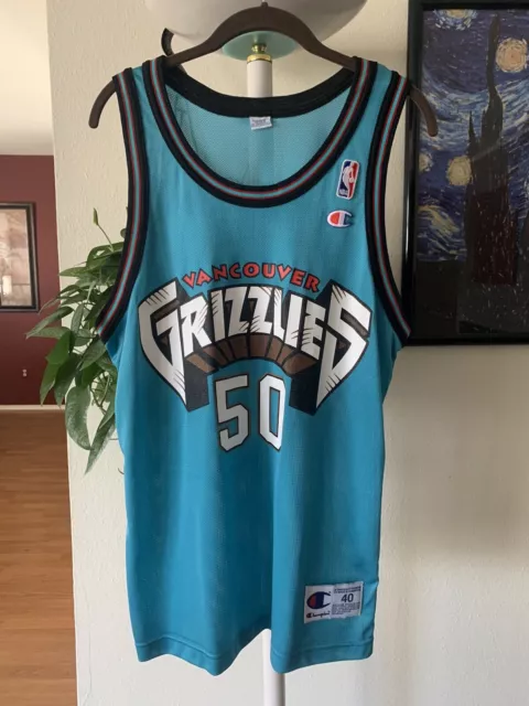 Rare Vtg Champion BRYANT BIG COUNTRY REEVES #50 Vancouver Grizzlies Jersey  sz 48