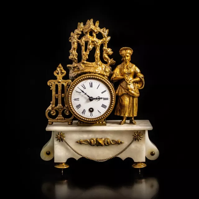 Antique Vintage French Gilt Marble Mantel Clock