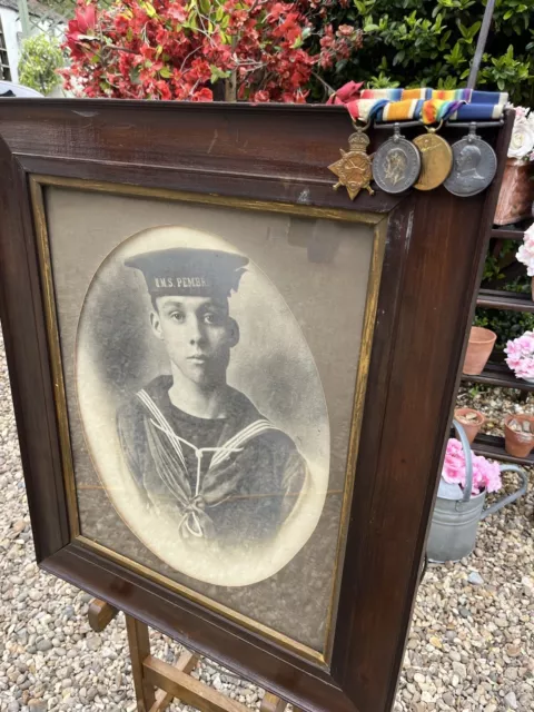 WW1 Medals With Framed Photo Of Uniformed Soldier, Long Service, A.B.R.N 2