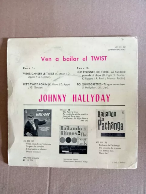 Johnny Hallyday - Ven A Bailar El Twist (7", EP, Mono) 1962 2