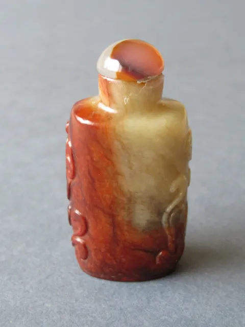 Fine Chinese Russet & Celadon Jade Snuff Bottle With 2 Dragons - Qing -- 19Th C.