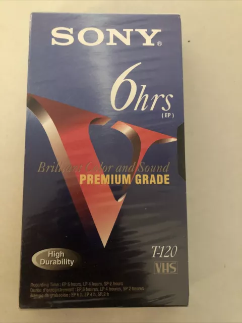 Sony VHS Blank Video Tape T 120VF Premium Grade 6 Hours New Sealed Media VCR