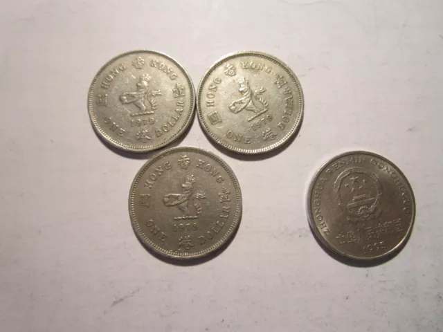 4 Stück Münzen aus China " 3x 1 Dollar Hongkong. 1x 1 Yuan China