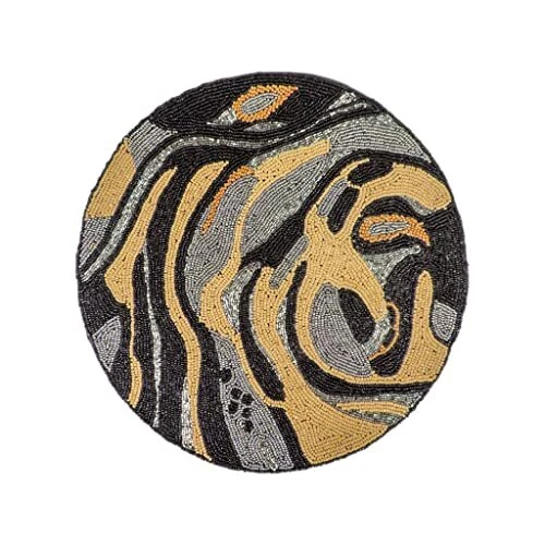 Trunkin Set of 2 Natural 14-inch Fabric/Glass Beaded Embroidered Placemats |