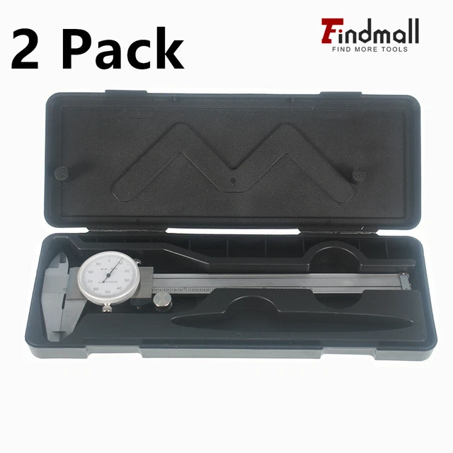 Findmall 6"/0.001" Dial Caliper Stainless Steel Shockproof Of One Inch 2Pack New