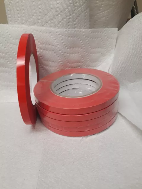 Poly Bag Sealer Tape with Dispenser 3/8" x 180 Yards Red Color 6 Pcs