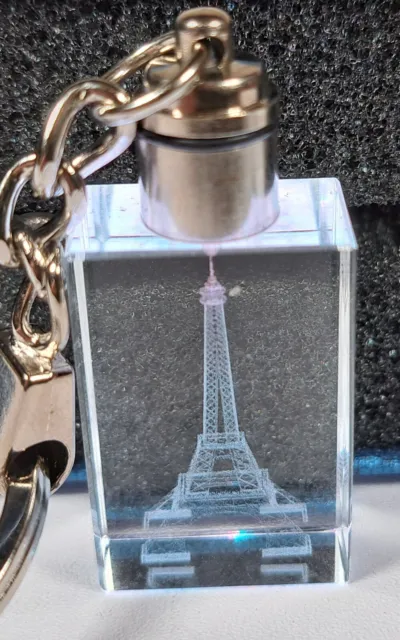 Laser Engraved Crystal LED Multicolor Lighted Key-chain 3D - Eifel Tower