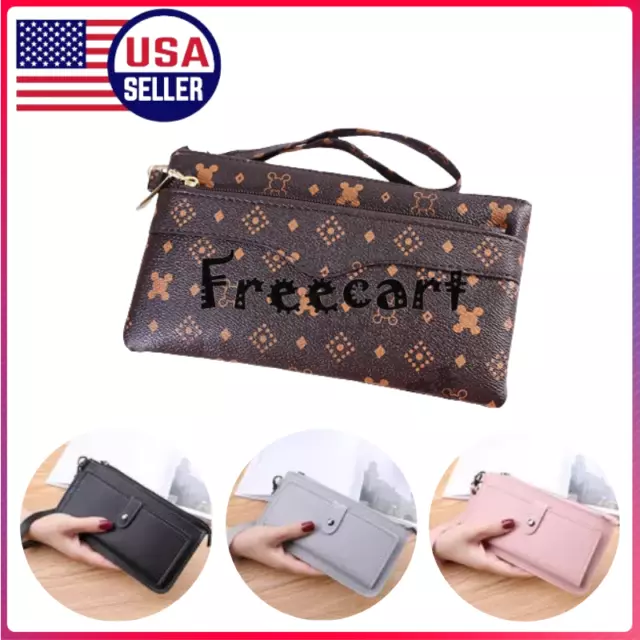 Womens Leather Clutch Wallet Handbag Card Holder Long Purse Phone Bag Case Zip