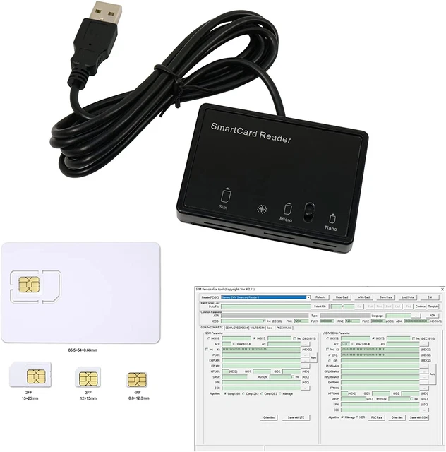 MCR3516 SIM Reader Writer Mini Nano Micro 2FF, 3FF, 4FF SIM Card +5Pcs Programma