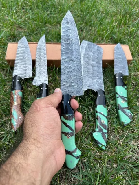 Custom Handmade Forged Damascus Steel Chef Knife Set Kitchen Knives Set