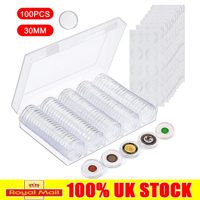 100pcs Coin Holder Capsules Coin Storage Box Organizer Coin Collection Container