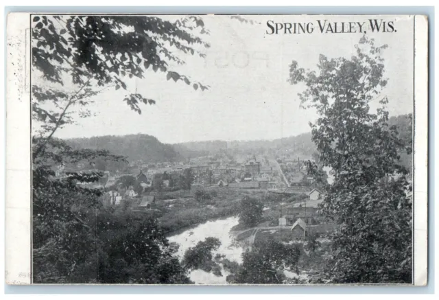 1907 Aerial View Spring Valley River Trees Wisconsin WI Antique Vintage Postcard