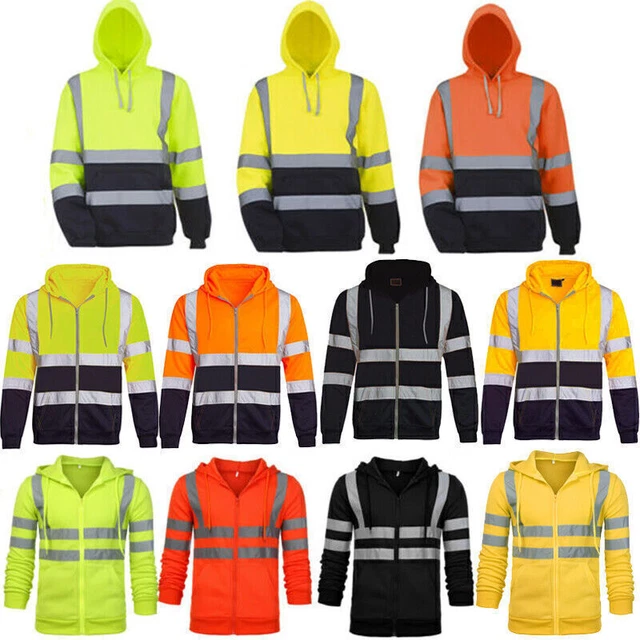 HI VIS HIGH VIZ Visibility Jacket Coat Safety Work Hoody Reflective Sweatshirts