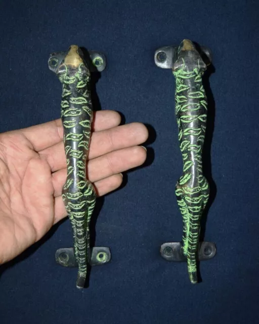 Brass Handmade Pair Tiger Door Handle Antique Animal Design Door Décor  H563