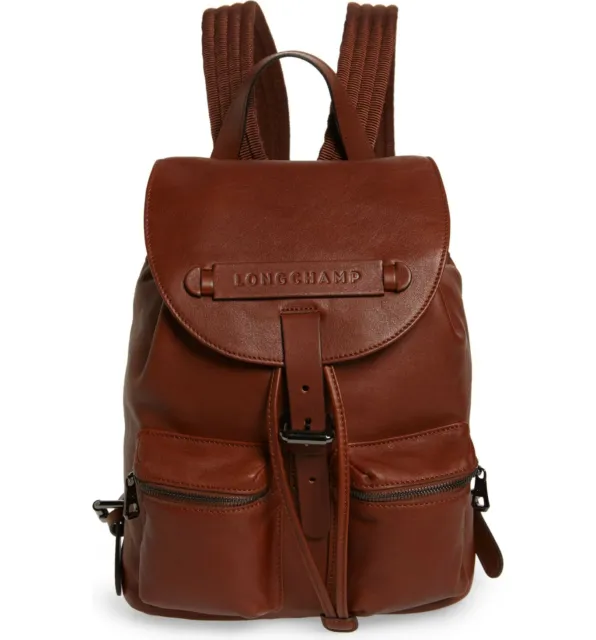 NWT LONGCHAMP 3D Small Calf Leather Backpack Cognac Brown $900 AUTHENTIC