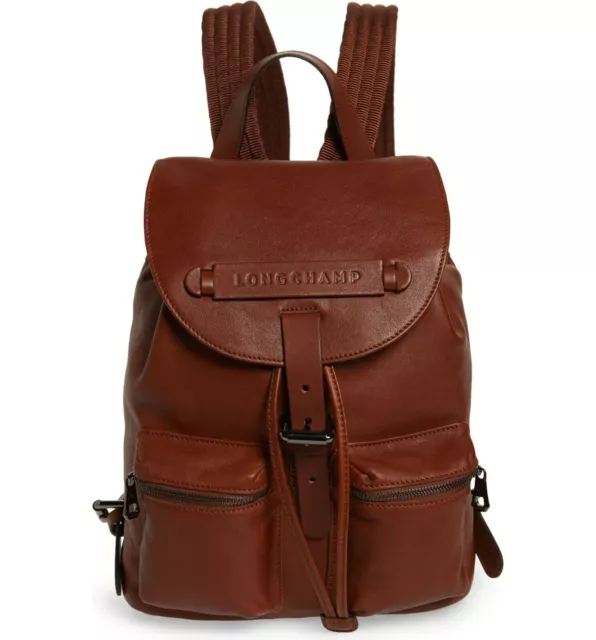 NWT LONGCHAMP 3D Small Calf Leather Backpack Cognac Brown $900 AUTHENTIC