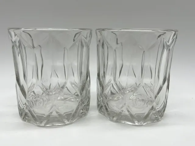 CROWN ROYAL Diamond Cut Cathedral Rocks Whiskey Glass Lowball Set Of 2 Glasses