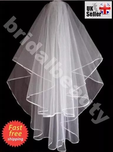 2T White Ivory Bridal Wedding Veil Pearls Diamanté Swarovski® Crystal Satin Edge