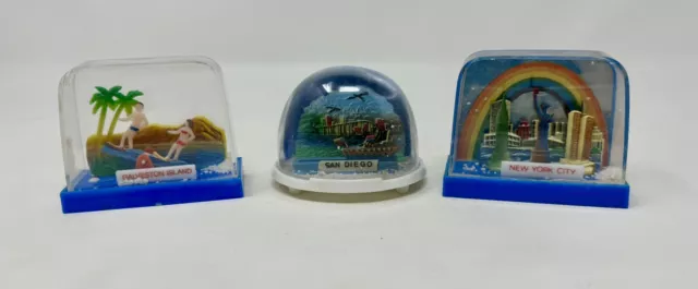 Vtg Souvenir Snow Globes Plastic -New York City, San Diego, Galveston HONG KONG