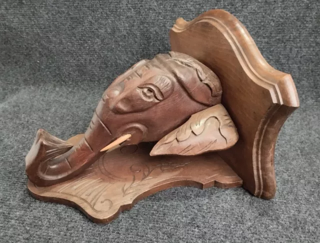 Ancienne Console Murale Sculptée Tête D'éléphant , Étagère Fin 19e