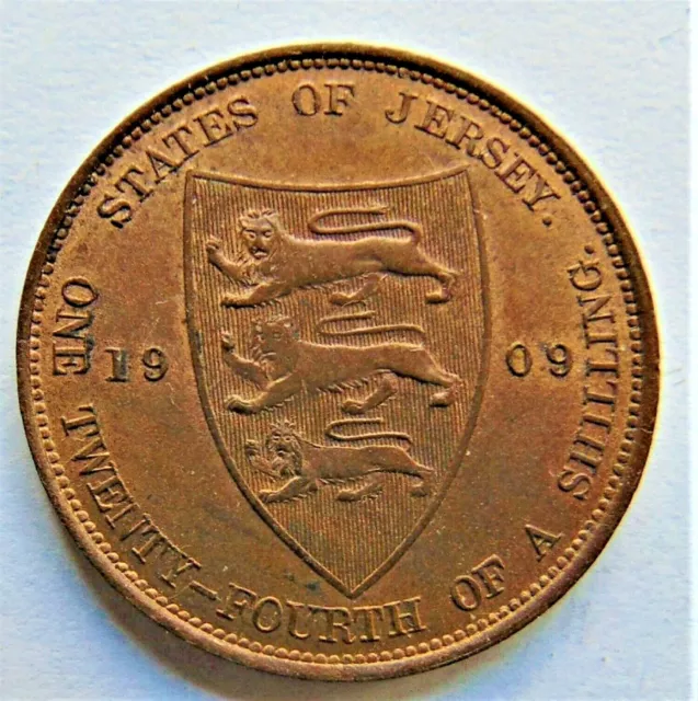 1909 JERSEY Edward VII, 1/24 Shilling (1/2 Penny)  grading UNCIRCULATED. 2