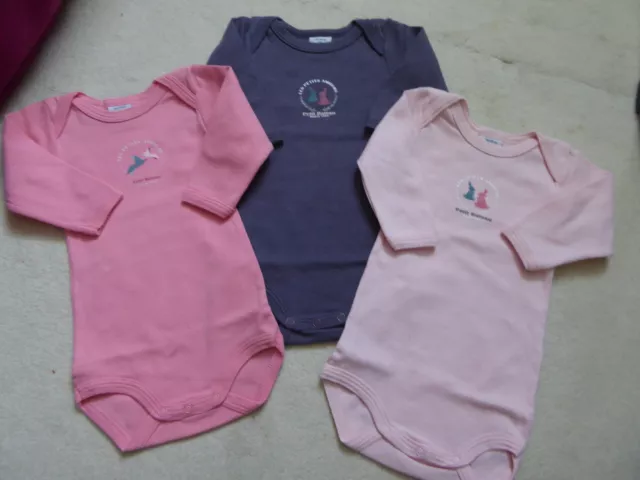 Lot 3 Bodies Manches Longues Gris/Rose Petit Bateau - 3 Mois