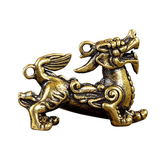 1Pc Pure Brass Chinese Mythical Animal Dragon Statue Figures Miniature AntiqueEL