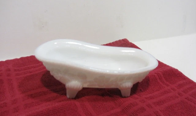 Vintage Avon Milk Glass Trinket Soap Dish Planter Claw Foot Bathtub Tub