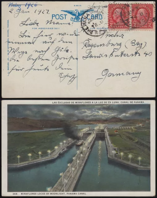 PANAMA CANAL ZONE 1927 PK Miraflores Locks 2x2c USA railway THE PANAMA CANAL RPO