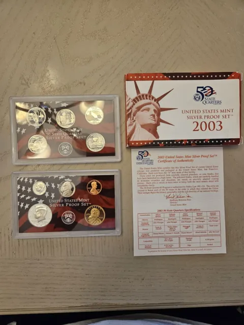 2003-S US Mint Silver Proof Set W / Box & COA ( 10 Coins).