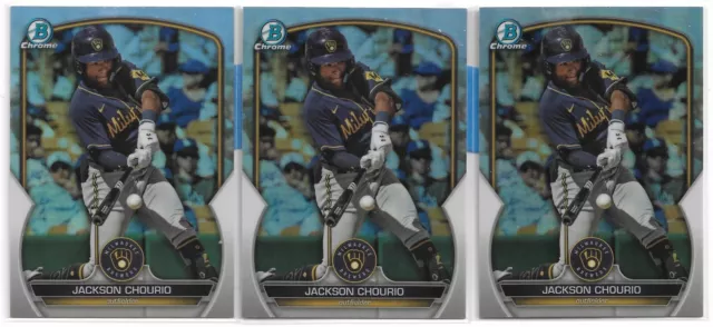 (3) Jackson Chourio 2023 Bowman Chrome Draft Refractor Rc Lot #Bdc-156 Rookie