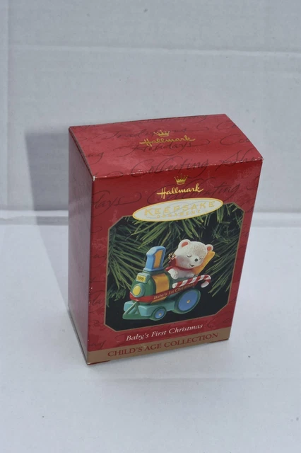 Hallmark 1999 Baby's 1st Christmas AGE BEAR Ornament Keepsake dated Train MIB