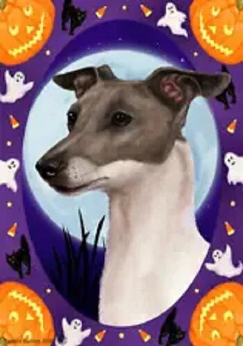 Halloween Garden Flag - Blue and White Italian Greyhound 129831