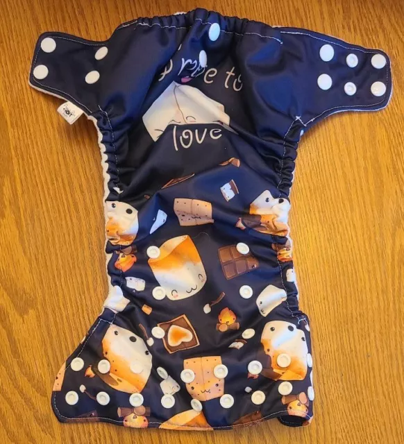 New WAHM Handmade "Smore To Love" Marshmallow Print OS Pocket Cloth Diaper