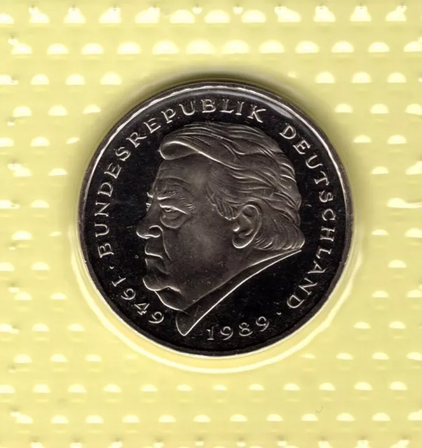 2 DM BRD 1999 D, Franz Josef Strauss, Kursmünze, Stempelglanz bankfrisch