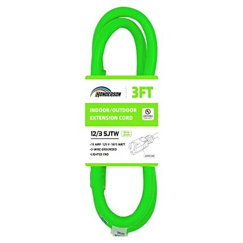 Cable de extensión exterior HONDERSON 3 FT 12/3 iluminado - calibre 12 3 clavijas SJTW hea...