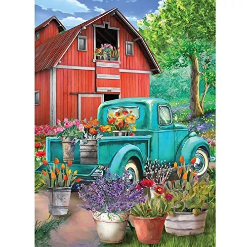 Valentine's Day Diamond Painting Kits for Adults - Green Flowers Truck 5D Dia...