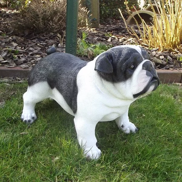 Gartenfigur Hund Englische Bulldogge 3377 schwarz / weiß Garten Deko Figur