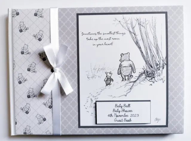 Personalised Classic Winnie the Pooh black and white baby shower guest book